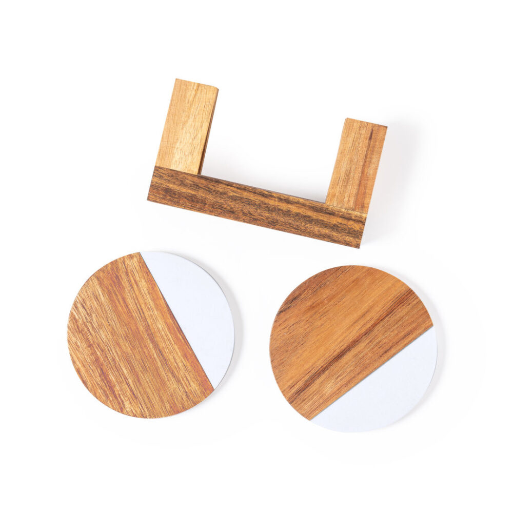 Alternative view of COASTER SET OF 2 ON A STAND MADE OF ACACIA WOOD AND MARBLE EXTRACT ECO FRIENDLY