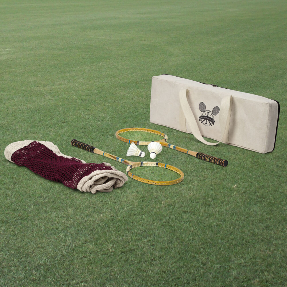 Backyard Badminton Set (Antique natural wood grain rackets)