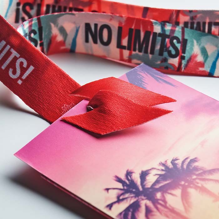 Alternative view of rPET sublimation badge holder lanyard which does not require metal hooks