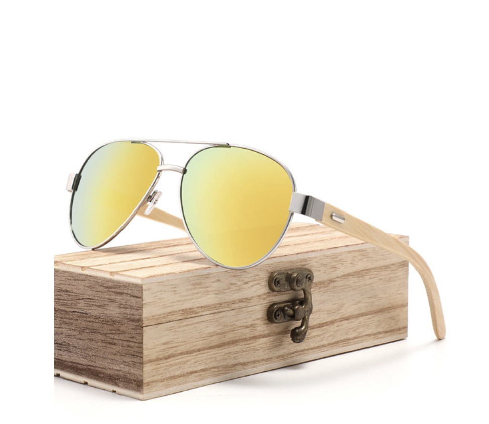 Alternative view of Classic Bamboo Temples Aviator Sunglasses
